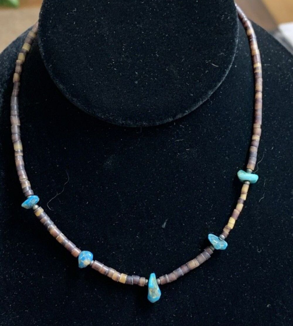 Vintage Shell Heishi Turquoise Bead Necklace Native American 15”